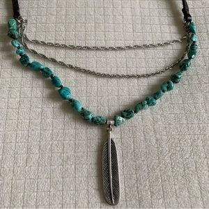 NWT Lucky Brand feather & turquoise necklace